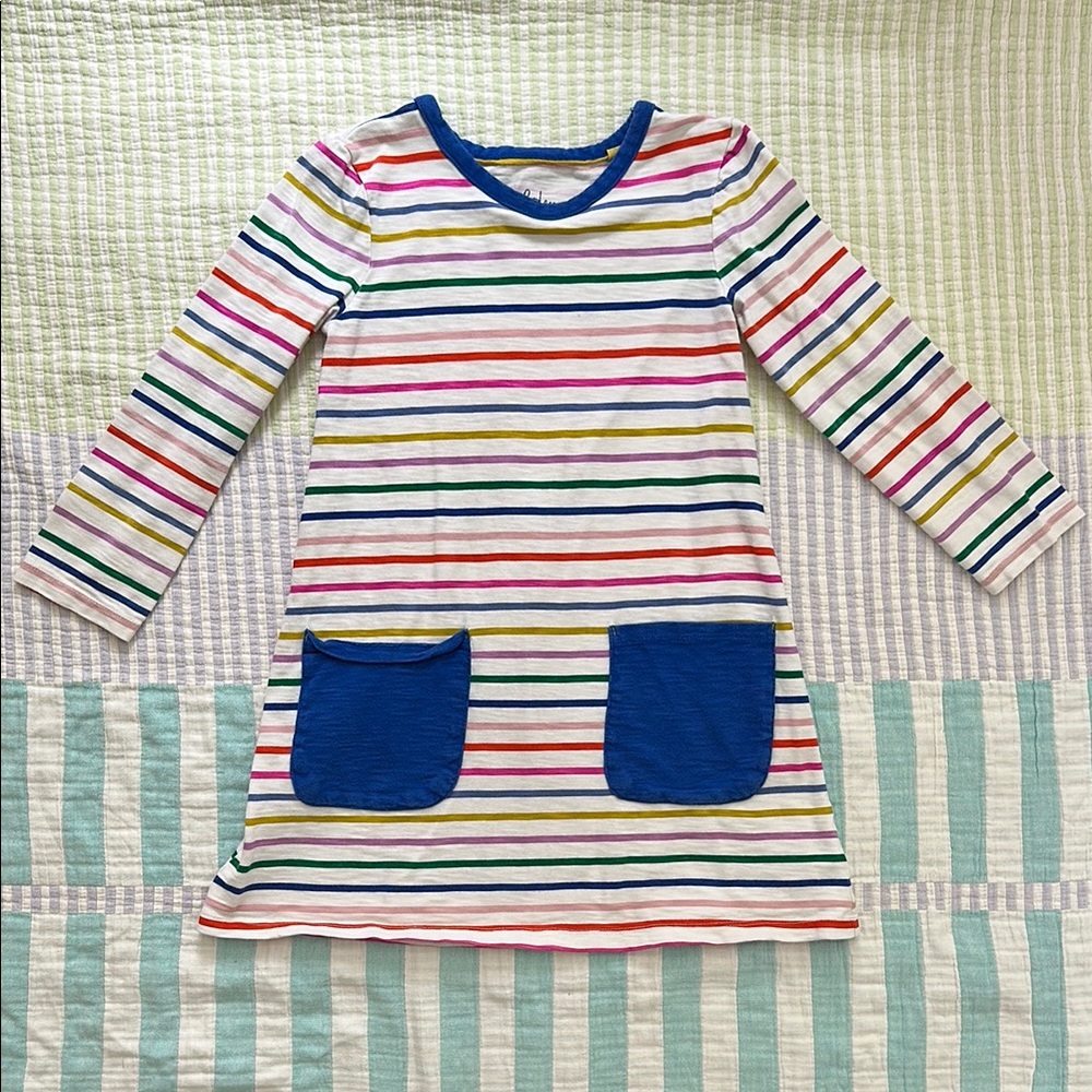 Mini Boden Rainbow Stripe Long Sleeve Tunic Dress